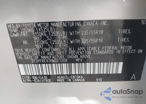 2017 Toyota Rav4 Limited из США, поврежденный, VIN 2T3YFREV3HW321208